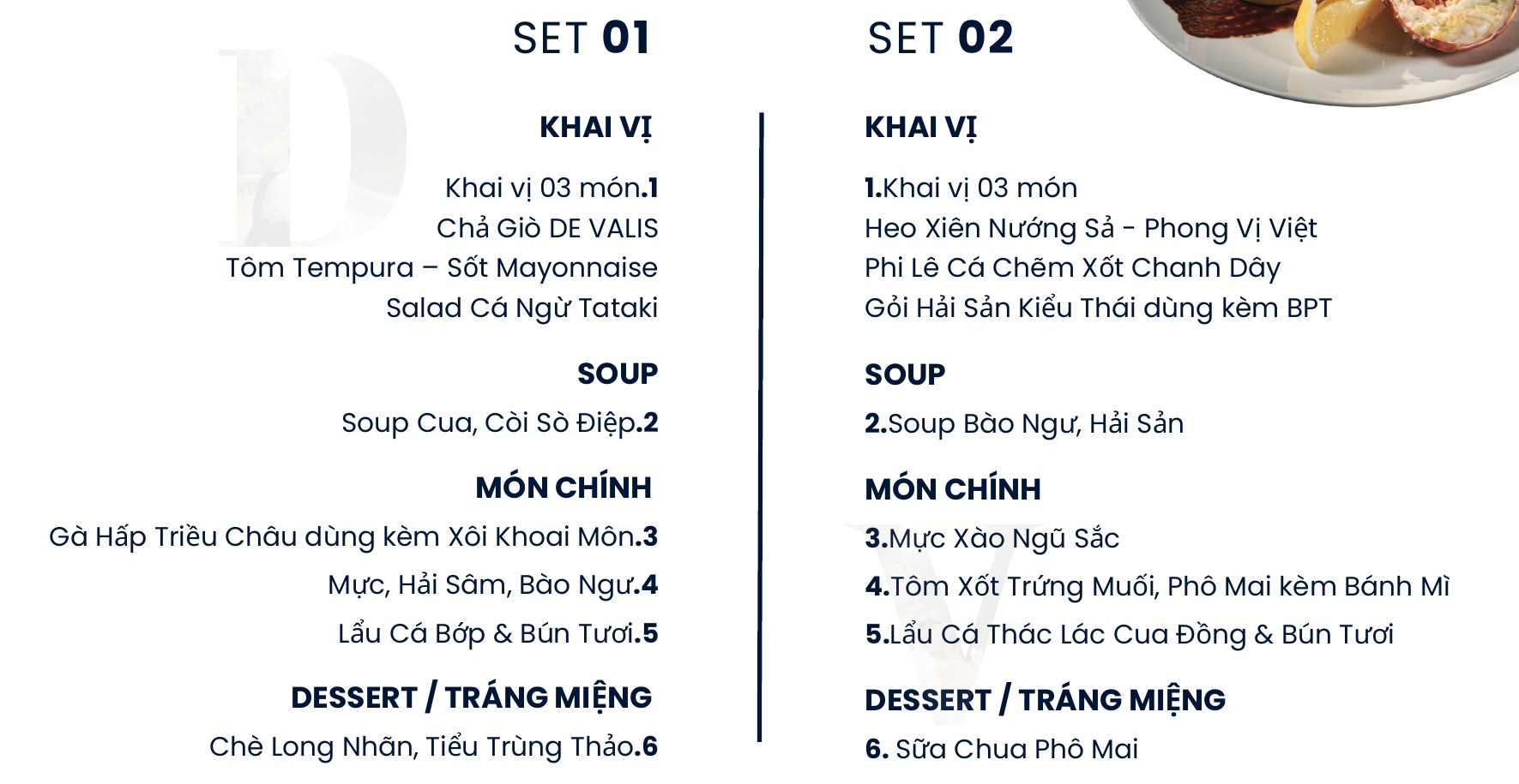Set Menu Sang Trọng — De Valis